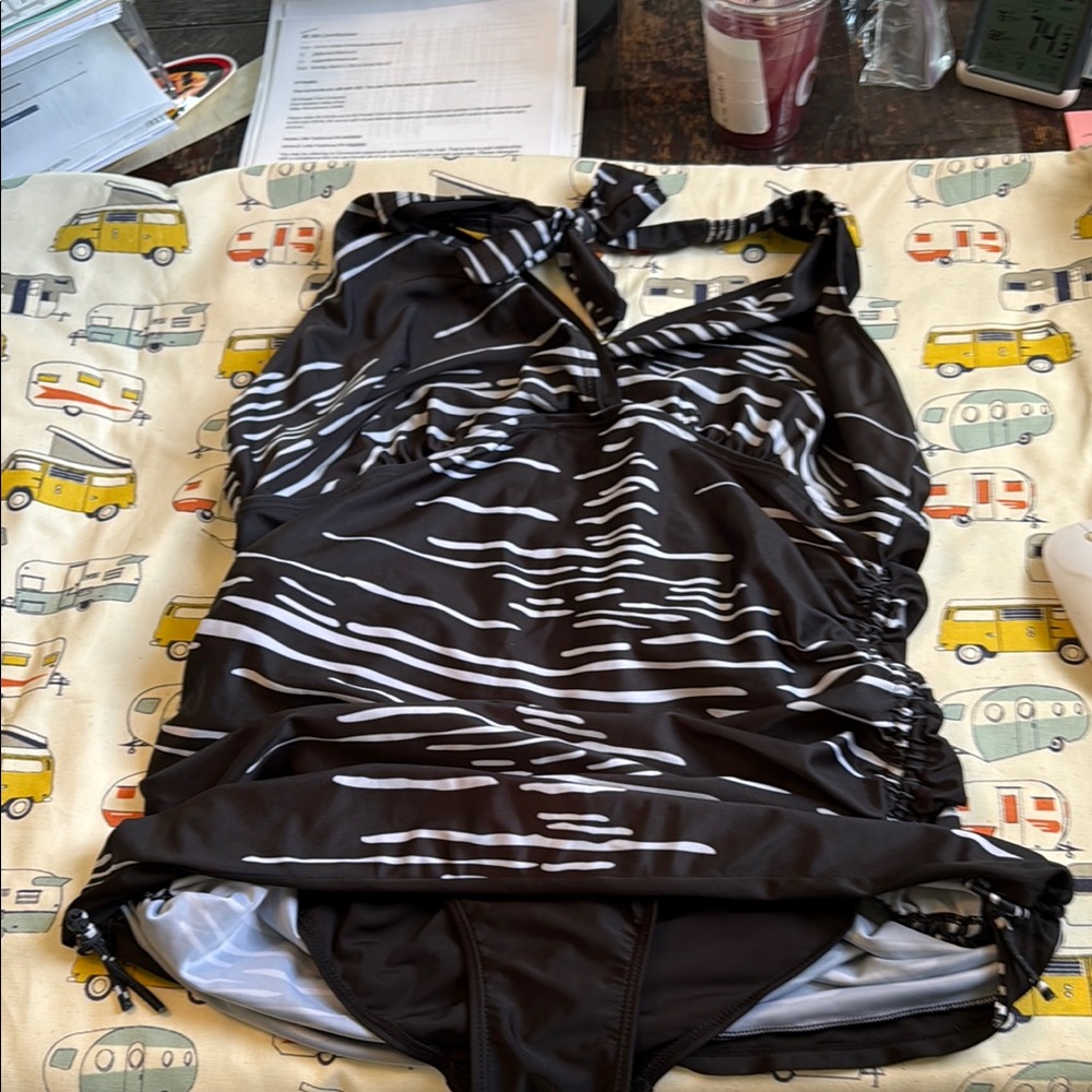 Black and White Striped Swimdress